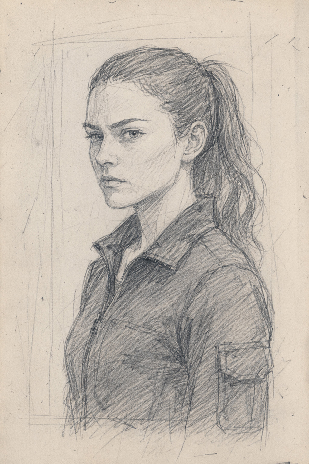 Early pencil sketch of Claire Blanche with a more fighter-like presence.